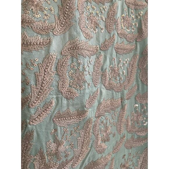 Agha Noor Embroidered Pearl Accents Chiffon Light Green Pistachio Top Sz Medium - Picture 8 of 10